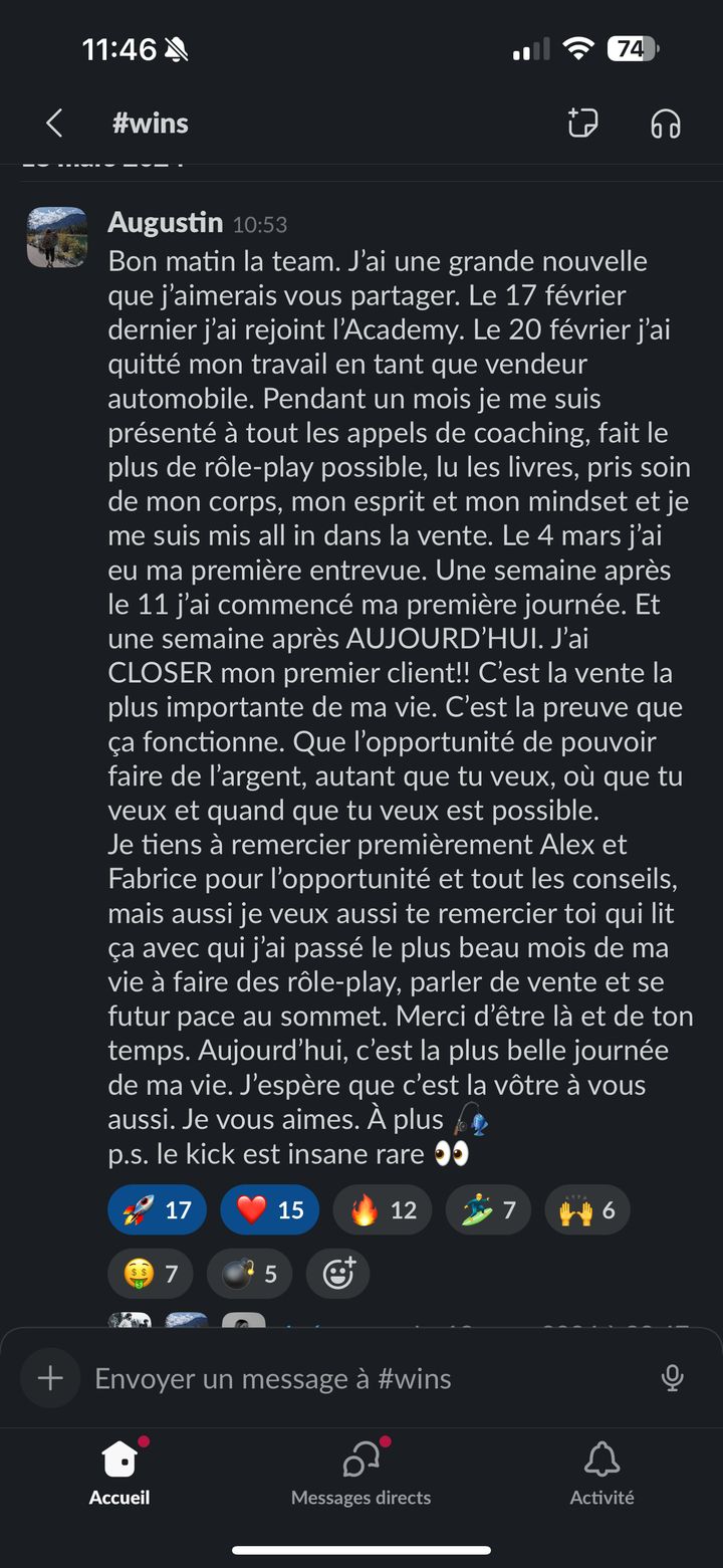 Augustin raconte son entrée à l'académie et son premier client
