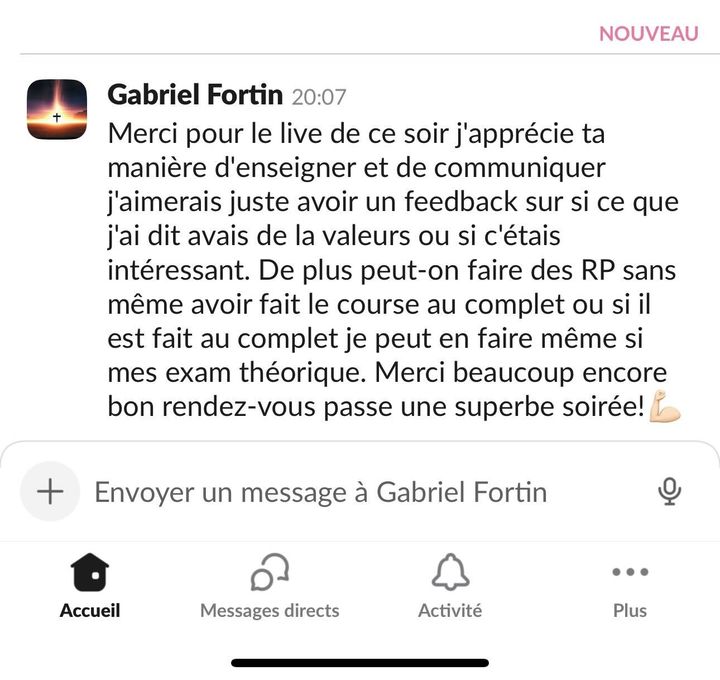 Message de Gabriel sur l'enseignement