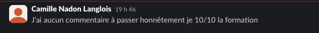 Message de Camille : 10 sur 10 la formation